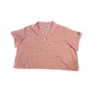 Shiny By Nature Pink Checkered Heart Button Up